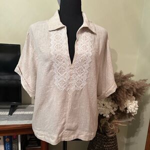 Banana Republic Pink Blouse with Notched Collar and Short Sleeves